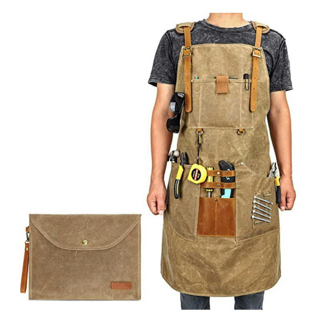 Canvas Apron-Carpenter and Electrician Multi-Pocket Bib Apron with Bag