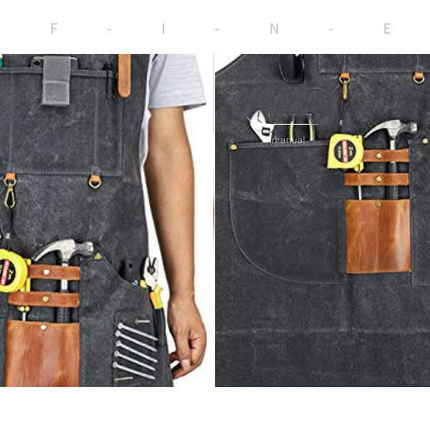 Canvas Apron-Carpenter and Electrician Multi-Pocket Bib Apron with Bag