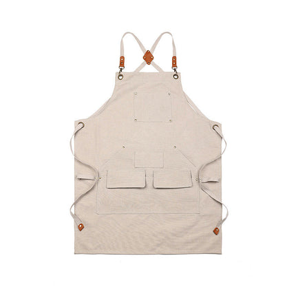 Cotton Polyester Canvas Apron - Adjustable Cross Straps Restaurant Kitchen Baking Cooking Apron