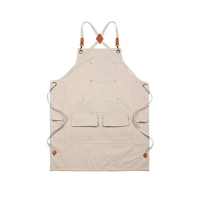 Cotton Polyester Canvas Apron - Adjustable Cross Straps Restaurant Kitchen Baking Cooking Apron
