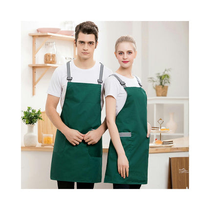 2 Pack Cross Back Adjustable Waterproof Bib with 2 Pockets Kitchen Apron for Men and Women Working BBQ