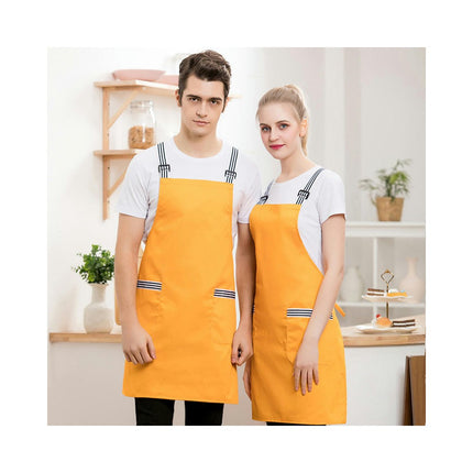 2 Pack Cross Back Adjustable Waterproof Bib with 2 Pockets Kitchen Apron for Men and Women Working BBQ
