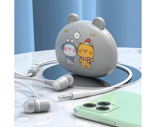 Wired In-ear Earphone HiFi Stereo 3.5mm Jack Earbuds with Storage Box for Smartphone-Grey