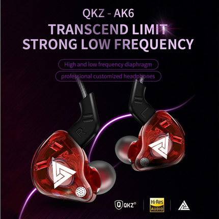 QKZ AK6 Universal Sports In-ear Headset HiFi Sound 3.5mm Earphones for Phones Tablet-Red