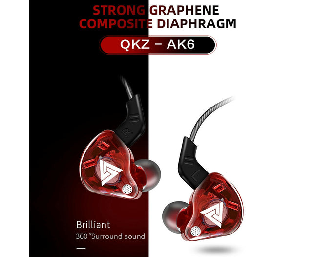 QKZ AK6 Universal Sports In-ear Headset HiFi Sound 3.5mm Earphones for Phones Tablet-Red