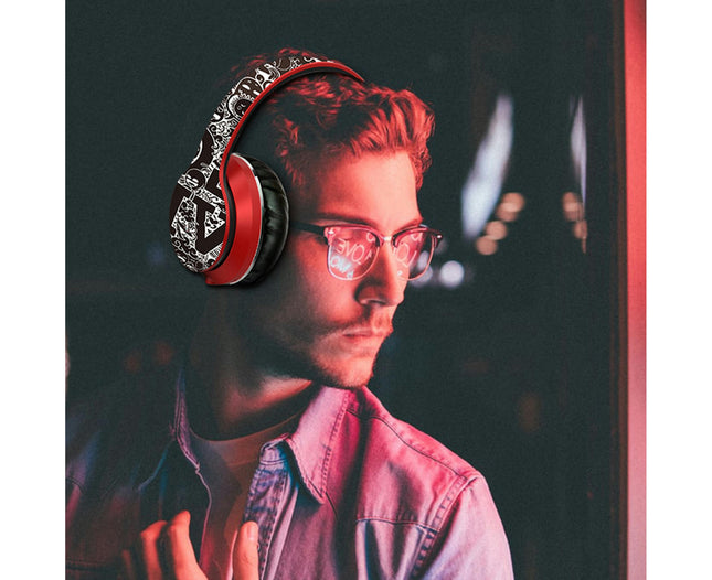 Bluetooth-compatible 5.0 Game Headphone Wireless Portable Headset with Microphone Stereo-Red