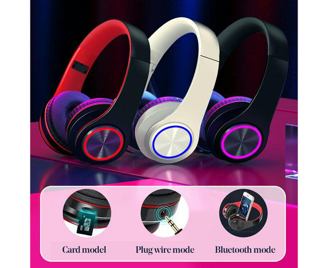 Foldable Breathing Light Sports Headphone Wireless Bluetooth-compatible Stereo Bass Headset-White