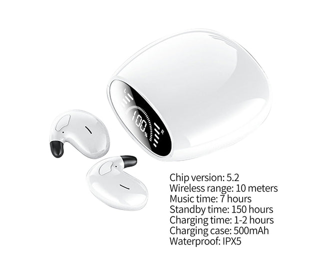 Noise Reduction Wireless Earphone LED Digital Bluetooth-compatible5.2 Earbud for Running-White