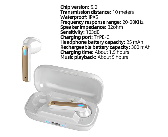 BQ02 High Fidelity Wireless Earphone Mini Gaming Voice Control Bluetooth 5.0 Earphone-White