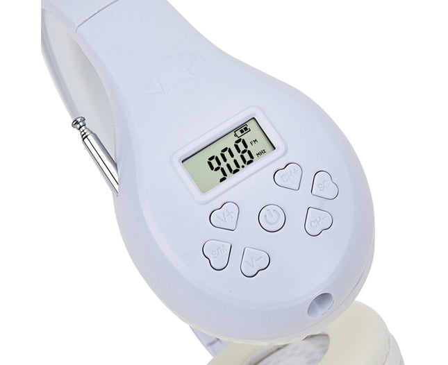 3.5mm Portable Practical FM Headset HRD-600 Foldable Wireless Headphone with LCD Display-White