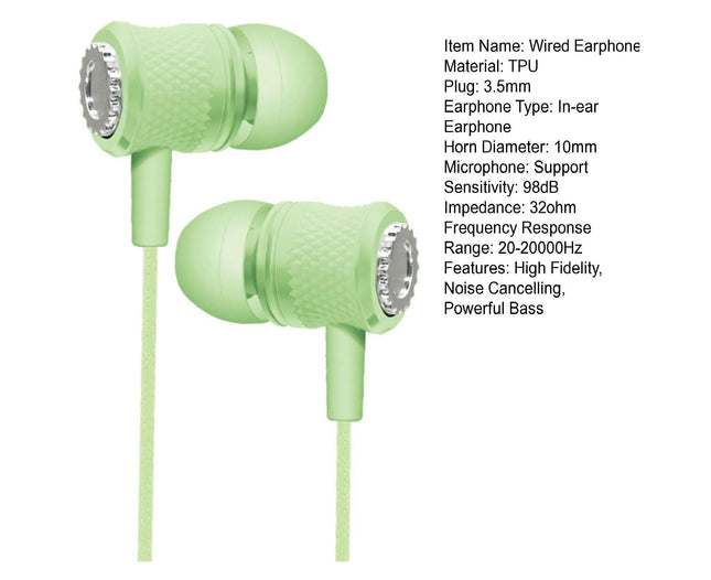 Sensitive Wired Earbud In-ear Universal 3.5mm Student Surround Gaming Earbud for Running-Green