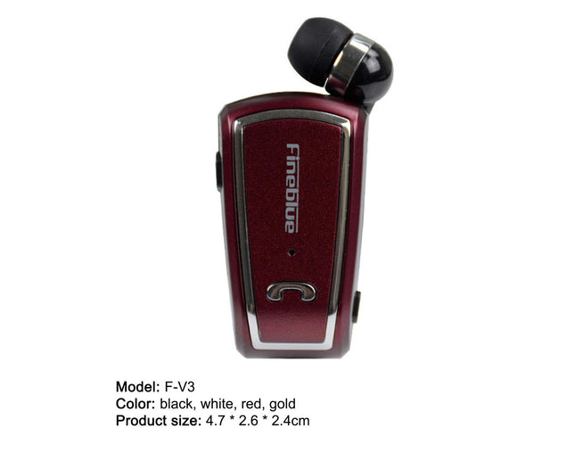 1Pc Fineblue F-V3 Portable Wireless Earbud Bluetooth4.0 Retractable In-ear Earphone for Sports-Red