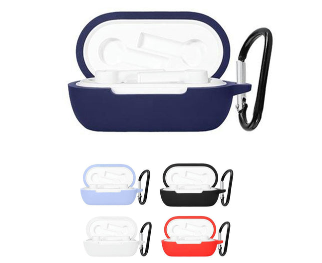 Soft Earphone Silicone Protective Case with Carabiner for Oneplus Buds Z Earbuds-Dark Blue