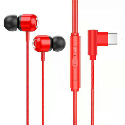 In-ear HiFi Stereo Wired Earphone Type-C Sport Gaming Headset with Mic for Mobile Phone-Red