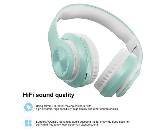 P68 Bluetooth-compatible 5.0 Wireless Headset Foldable Rechargeable HiFi Sound Headphones-Green
