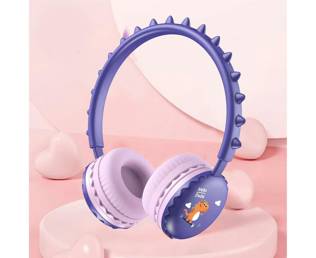 Universal 3.5mm Wired Headphone Cartoon Cute Dinosaur Over Ear Headset for Mobile Phone-Purple