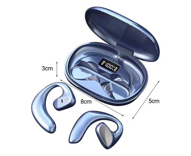 Digital Display Wireless Earbud Bluetooth5.0 Stereo Bone Conduction Sports Earbud-Blue