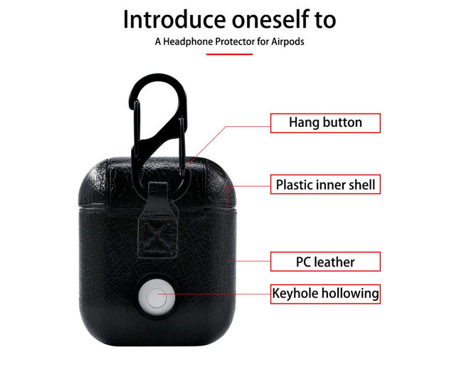 Faux Leather Headset Protector Case Shockproof Earphone Protector Cover for Apple Airpods-Black