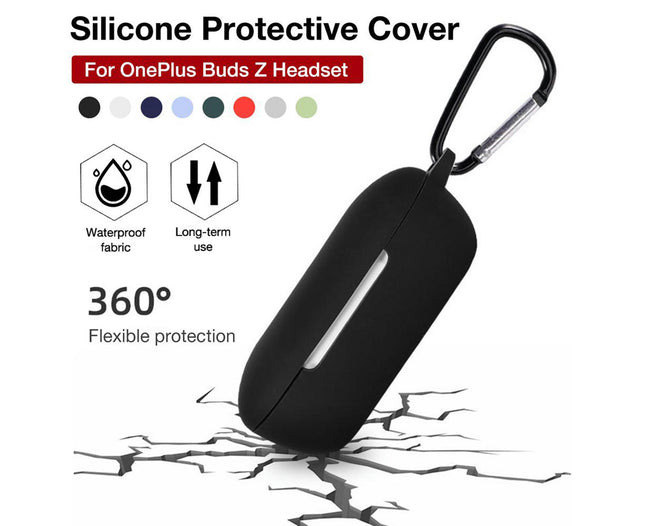 Protective Soft Silicone Earphone Case with Carabiner for Oneplus Buds Z Earbuds-Black