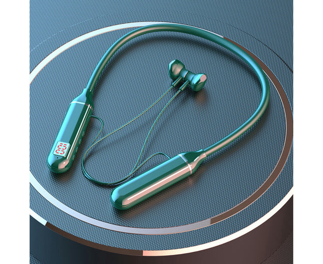 Neckband Earphone LED Digital Display Wireless Bluetooth-compatible Sport Music Headset-Green