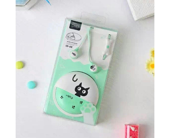 In-ear Headset Cartoon Cat Stereo Music Earphone Cute Headset with Mic Storage Box-Pink