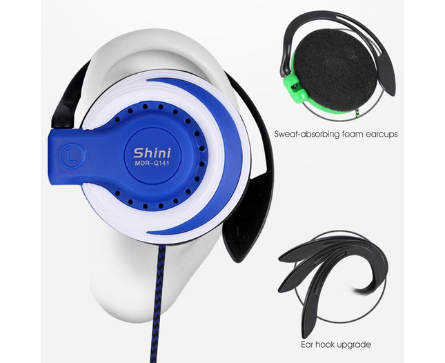 Wired Earbud High Fidelity Ear Hook Earphone Ergonomic 3.5mm Stereo Sports Headset-Blue
