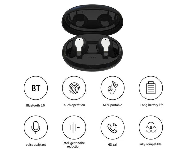 HiFi Stereo Wireless Earphones with Charging Box XY-5 Bluetooth-compatible 5.0 Headset-White