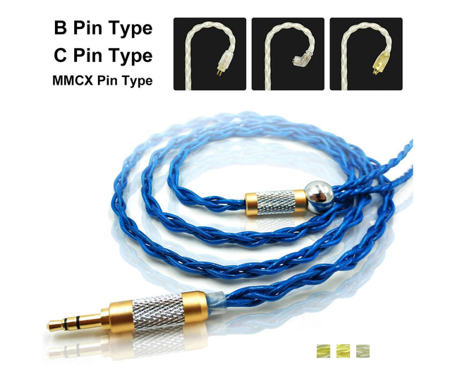 JCALLY Golden Plated Braided Wear-resistant Headphone Cable with B/C/MMCX Pin-Golden Silver