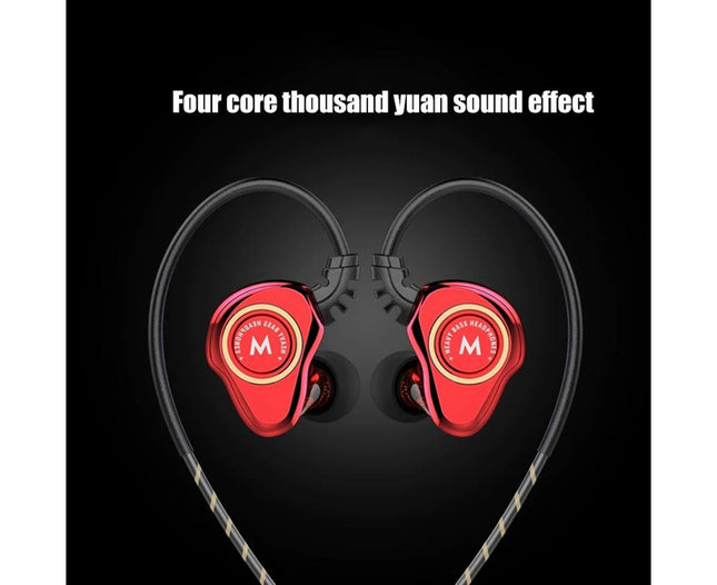 Z802 4-Core Dual Moving Coil  Sports Bass Headset HiFi In-Ear 	 Portable Wired Earphone-Red