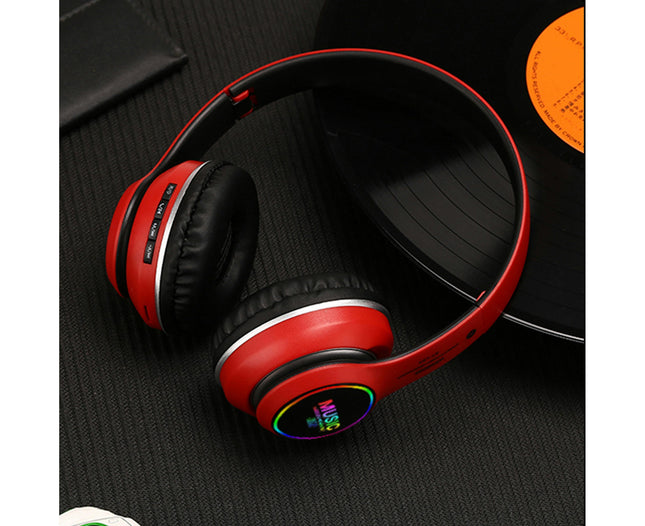 Foldable Wireless Earphone ST-L63 Bluetooth 5.0 Stereo Headset with Microphone and LED Light-Red