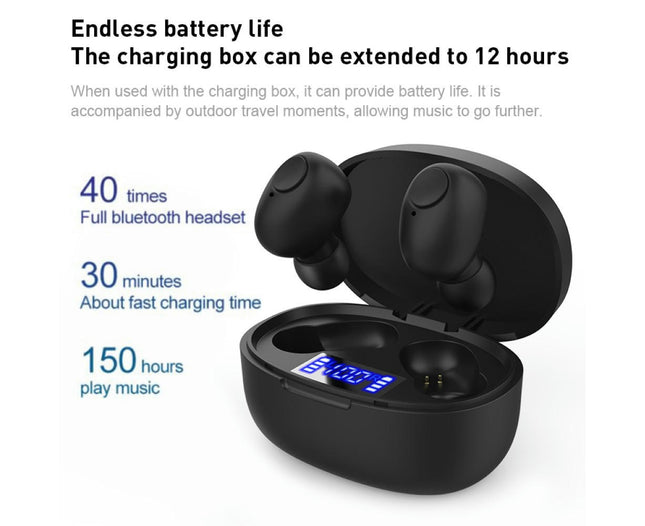 IPX7 9D Stereo Noise Reduction Earphones T15 Wireless Bluetooth Headset for Phones-White