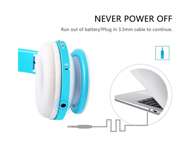 Foldable Wireless Bluetooth Headset Hands-free Stereo Music Headphone with Mic-White+Blue