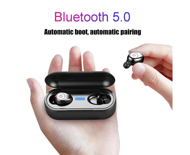 LED Power Display F9 Wireless Bluetooth-compatible 5.0 Earphones with Charge Case-Black