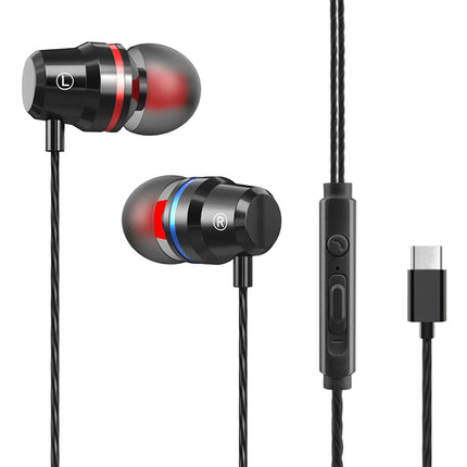 Universal Type-C Super Heavy Bass Stereo Music Earphones YT6 Wired Earbuds for Sports-Black