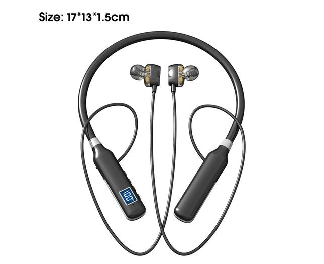 LED Digital Display Noise Cancelling Wireless Earphone Neckband Stereo Sports Earbud-Black