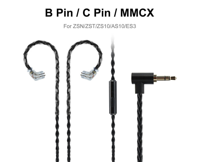 JCALLY Braided Wear-resistant Copper Headphone Earphone Cable with B/C/MMCX Pin-B