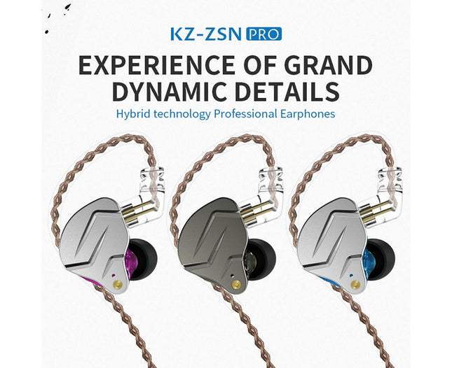 Ear Hook In-ear Headset KZ-ZSNpro Double Dynamic 2Pin Plug Stereo Music Wired Earphones-Grey