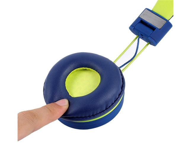 Foldable Wired Headset Over Ear Noise Reduction Headphone with Microphone for Children-Blue Green