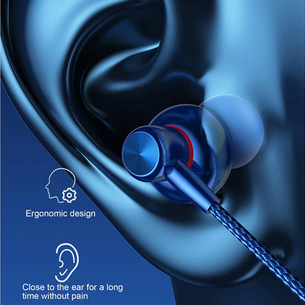Ergonomic HiFi Sound Wired Earbud Type-C Wire Control Earphone with Micphone for Karaoke-Blue