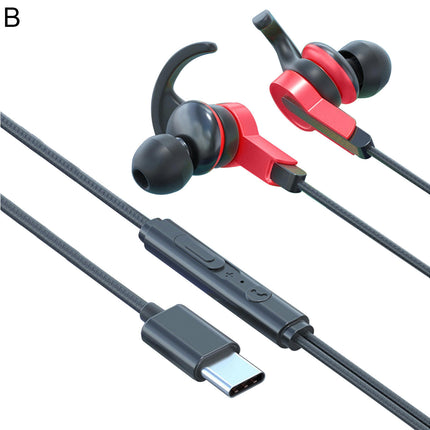 In-ear 3.5mm/Type-C Music Headphone Wired Earphone Gaming Headset with Mic for Sports-Red