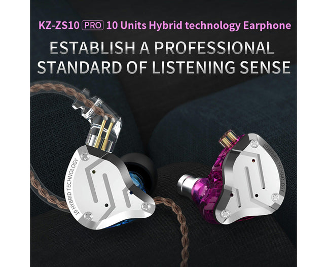 In-ear Stereo Sound Wired Headset KZ-ZS10Pro Double Dynamic Phone Gaming Earphones-Purple