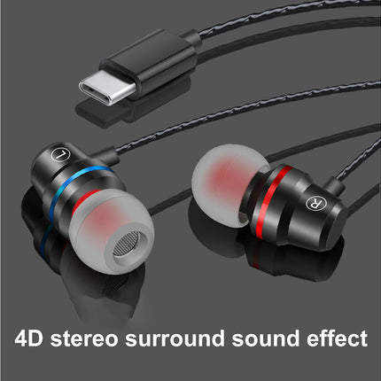 YT6 Wired Earbuds Type-C Super Heavy Bass Stereo Music Universal Earphones for Sports-Black