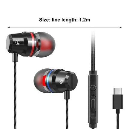 YT6 Wired Earbuds Type-C Super Heavy Bass Stereo Music Universal Earphones for Sports-Black