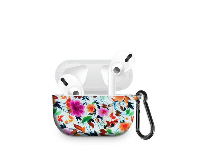 Bluetooth Earphone Protective Case Storage Box  with Carabiner for Air-Pods Pro-Ink Flower*