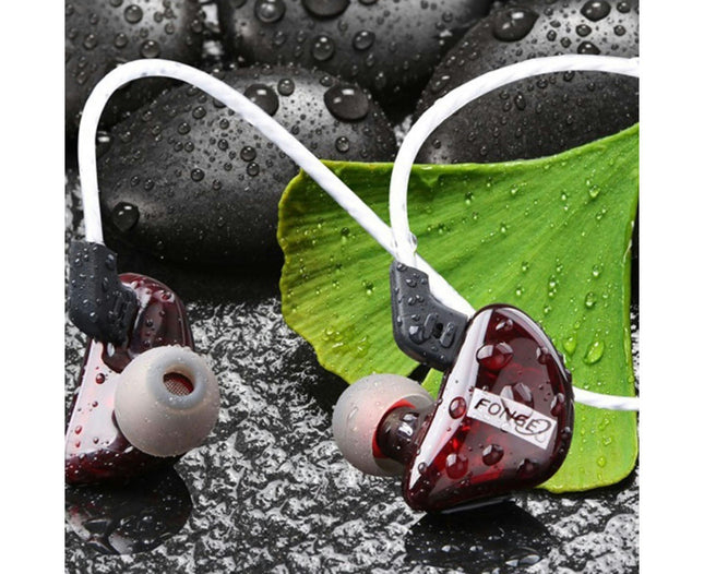 HiFi Earbuds with Mic for Smartphone Waterproof Sport In Ear Super Bass Earphone-Transparent Red