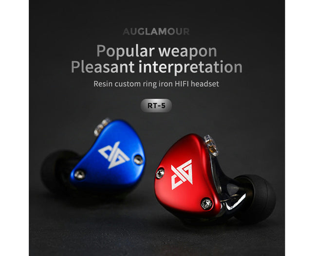 1 Pair In Ear Earphone Stereo Music Headset RT-5 Dynamic HiFi Sport Headphone-Blue & Red