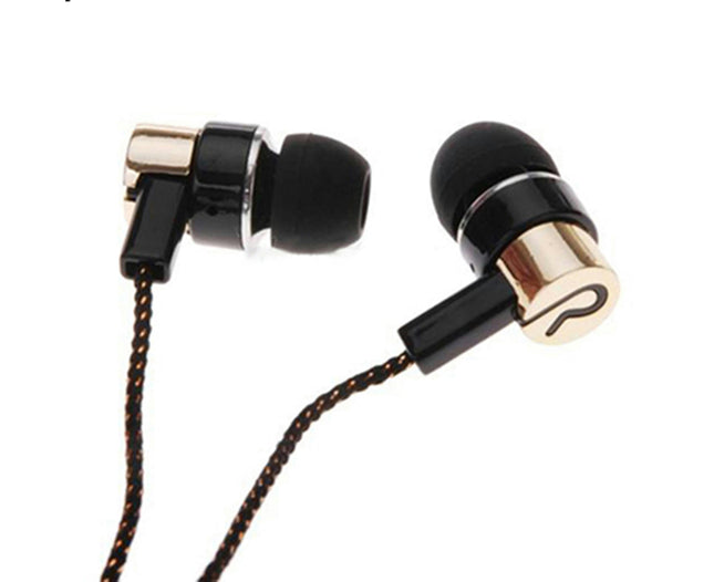 In-ear Wired Stereo Braid Earphone for Sports Stereo Noise Reduction TPE 3.5mm Headset-Golden