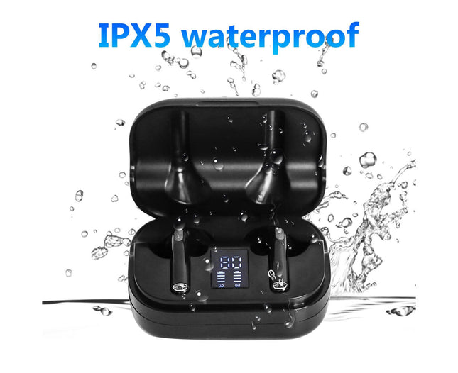 LED Digital Wireless Earbuds Mini Waterproof Sport Bluetooth-compatible 5.0 Earphones -White