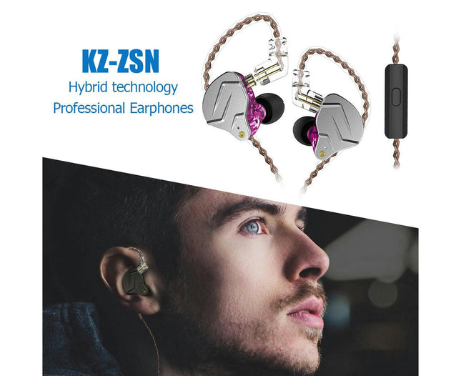 KZ ZSN Heavy Bass Sports Headset HiFi Hybrid Detachable In-Ear Wired Earphones-Purple