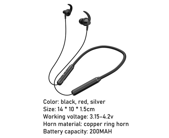 5.0 Bluetooth Headset Metal Headphone Waterproof Wearable Sports Earphone-Black